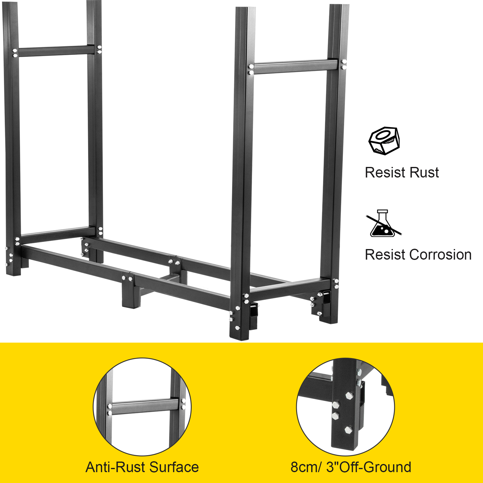 VEVOR Rack Legna Da Ardere Esterno 244x122 Cm - Scaffale Acciaio Nero Con Copertura PVC, Capacità 590 Kg - Foto 6