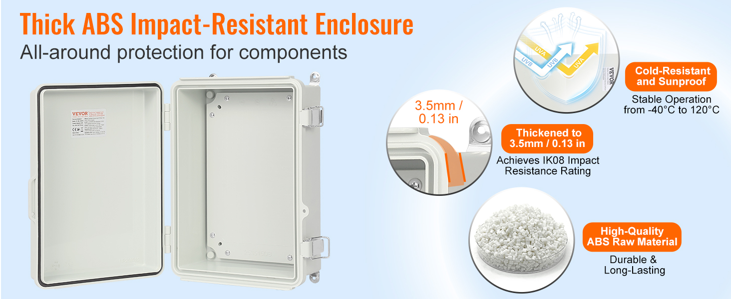 ujkst VEVOR Boite de jonction electrique, 430x330x180 mm boitier electrique  plastique ABS couvercle a charniere, loquet en acier inoxydable, etanche  IP67 a la poussiere pour projets electriques exterieurs