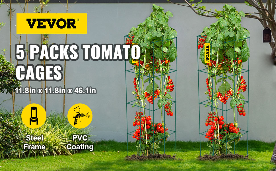VEVOR Gabbie Per Pomodori – 5 Pezzi Da 117 Cm – Supporto Quadrato In Acciaio Rivestito PVC Per Piante Rampicanti