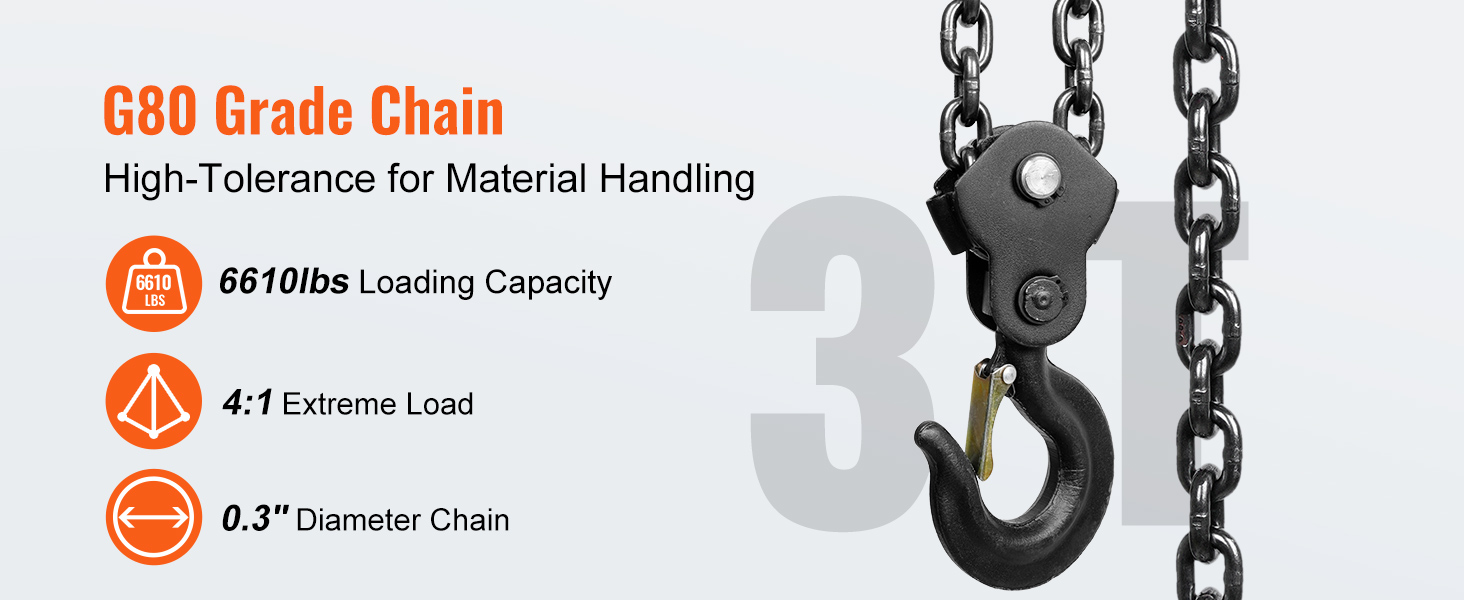 Polipasto De Cadena Manual VEVOR 3 Toneladas - Gancho Giratorio 360°, Altura 2,8 M - Para Garaje, Taller, Almacén