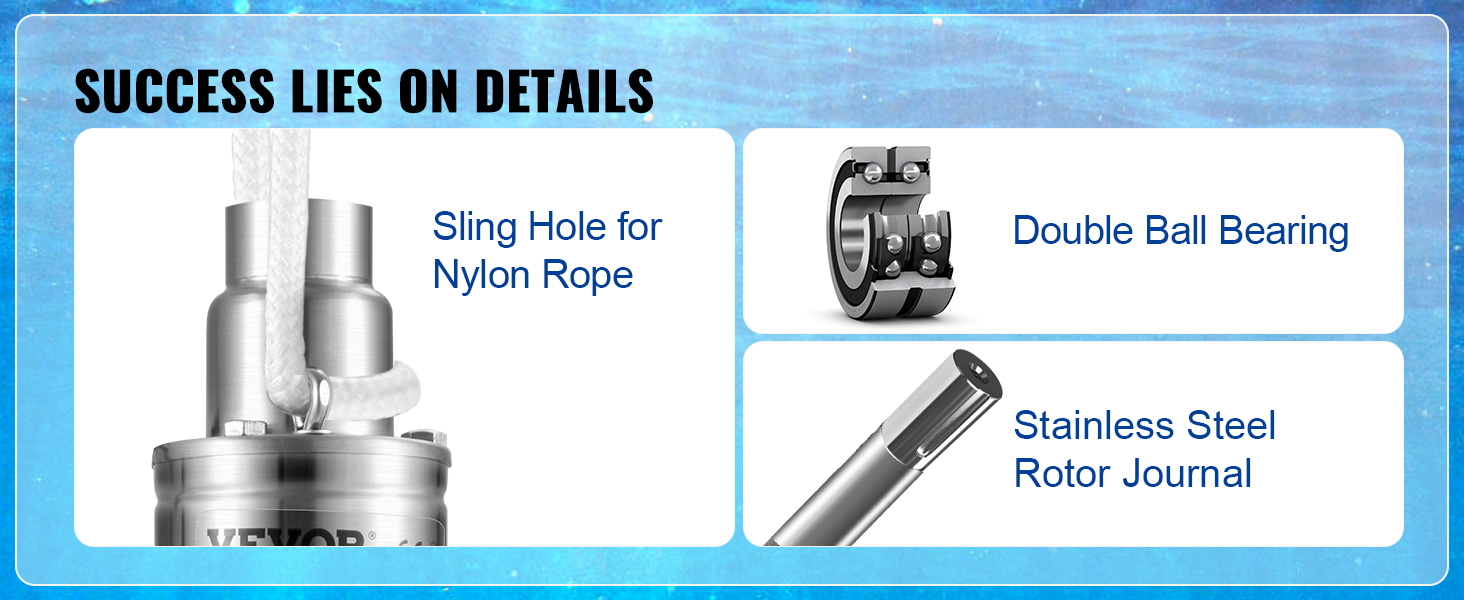 Pomba Sommergibile VEVOR Per Pozzi Profondi - 550W, Portata 100 L/min, Prevalenza 53m, Cavo 20m, Acciaio Inox IP68