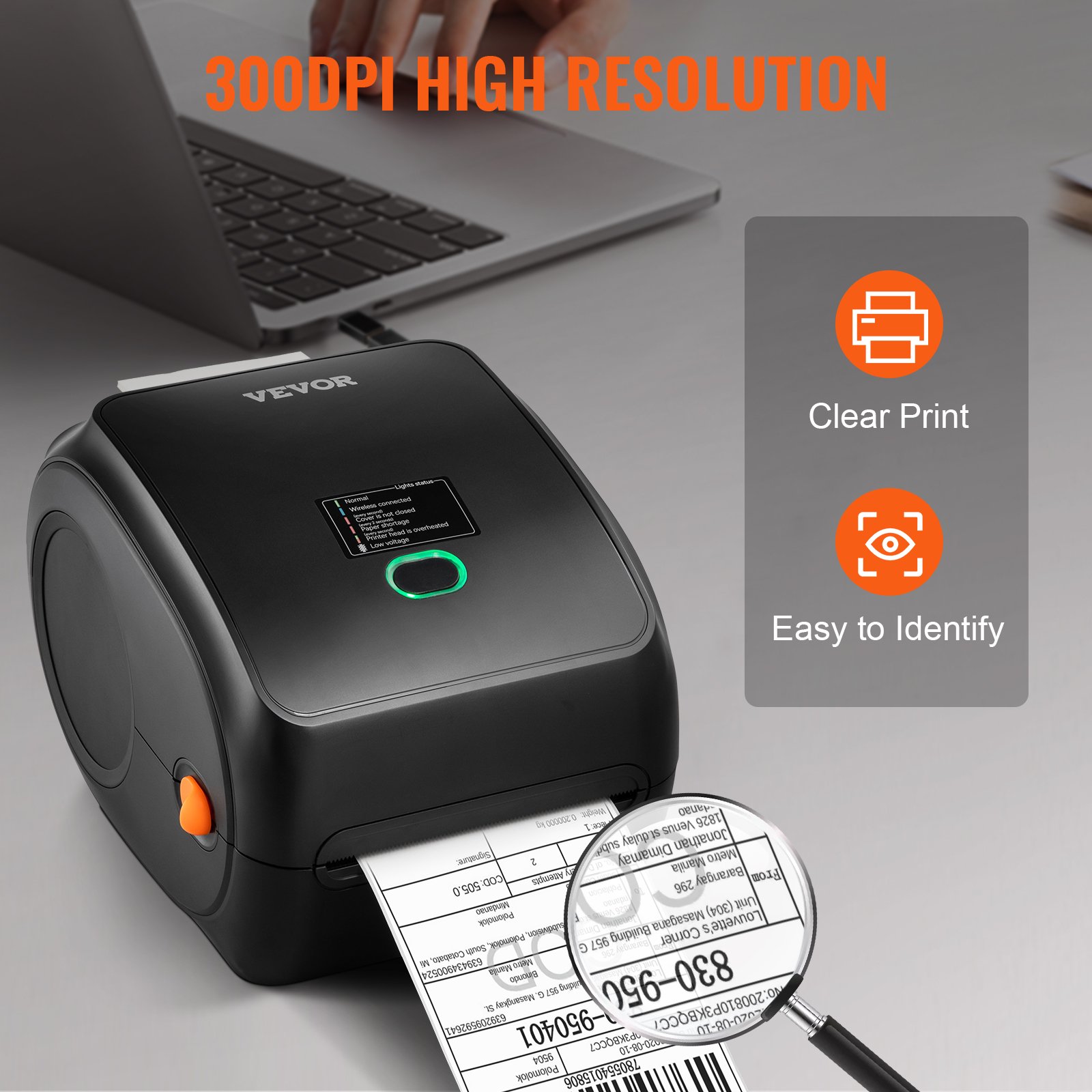 VEVOR Imprimante d'Étiquettes Thermique 4x6 300dpi USB/Bluetooth avec  Détection Auto des Étiquettes //UPS Prise Charge  Windows/IOS/Android