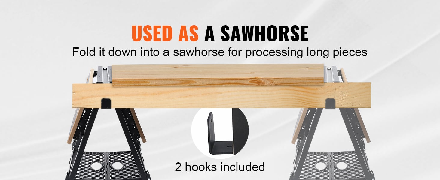 VEVOR Établi Pliant 2 en 1 Table de Travail Utilisable Comme Chevalet Scie  Charge 454 kg 7 Hauteurs Réglables Pieds Acier Support Outils Pince Rapide  4 Griffes Serrage 2 Crochets pour Garage Atelier : : Bricolage
