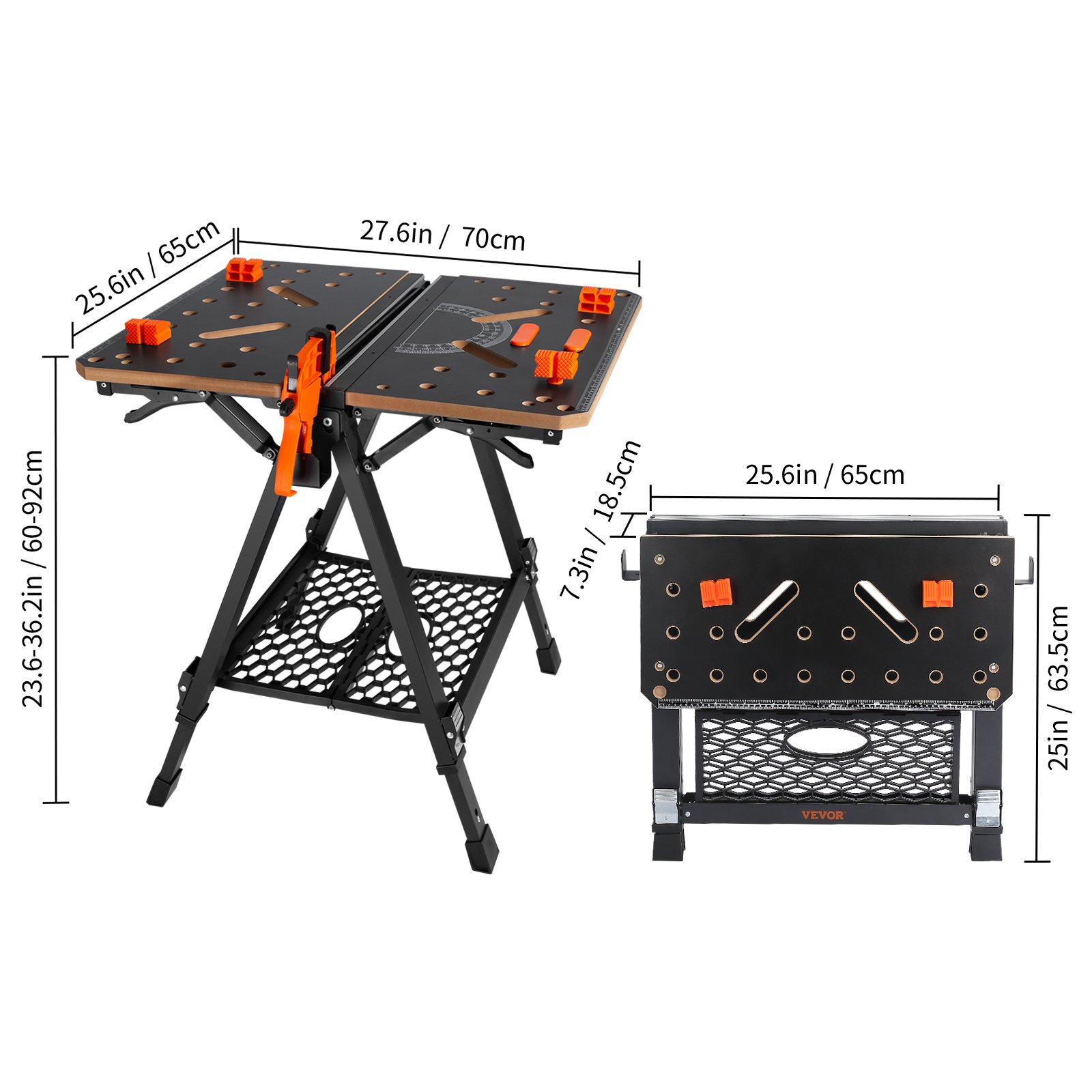 VEVOR Établi Pliant Table de Travail Chevalet Sciage Charge 454 kg avec 2  Pinces