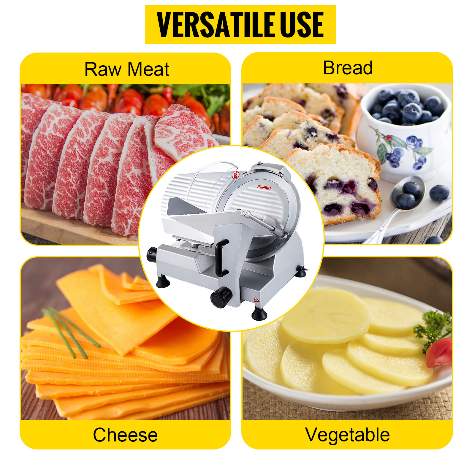 VEVOR Affettatrice con Lama Elettrica Diametro 30cm per Carne Verdure  Formaggi, Macchina Affettatrice Elettrica Uso Domestico per Salumi Verdure  Formaggi Spessore Regolabile, Affettatrice in Acciaio