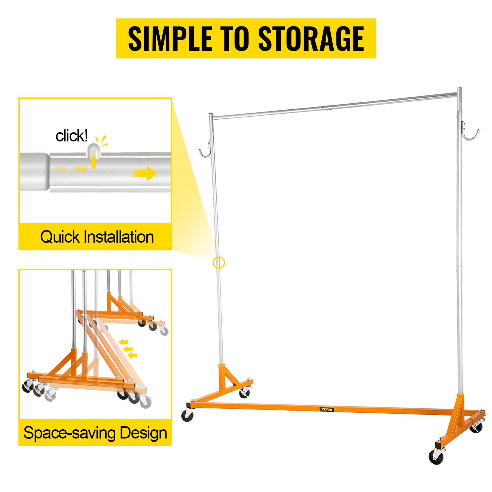 VEVOR Z-Truck Clothing Rack Rolling Garment Z Rack Lockable Casters Heavy-Duty