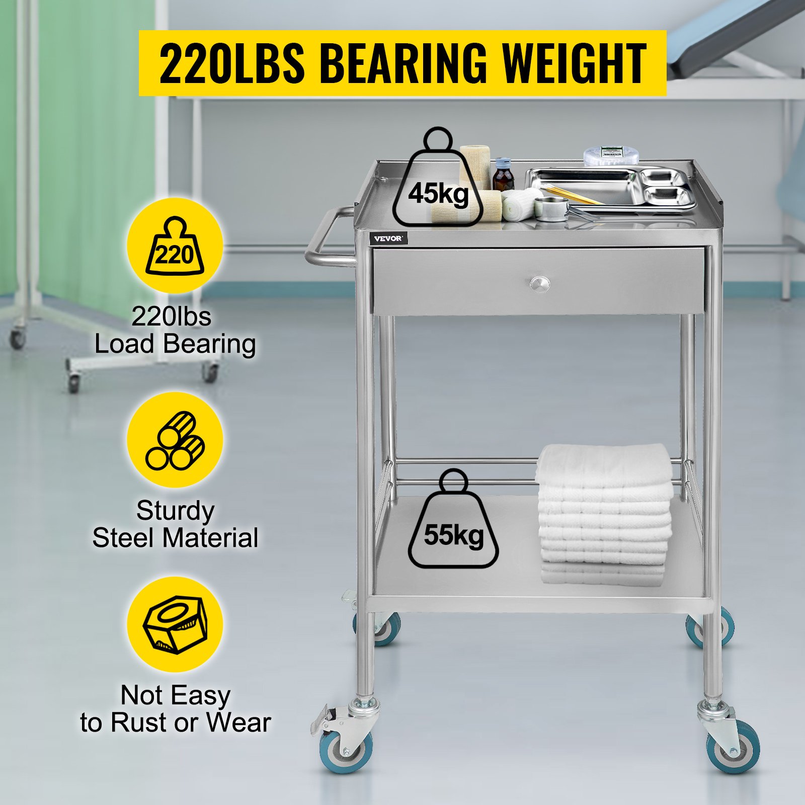 VEVOR Chariot De Laboratoire Inox, Service Table Roulante Desserte 2 Plateaux 2 Etages En Acier Inoxydable Avec Tiroir Superieur, 1 Tiroir Dentaire Salon De Beaute Centre De Recherche Hopitaux -Stanleyfaco Magasin AAHKMJXYDAFdJAOAIMEbOAchsNwF47gfWWMct1uaXzXJCVIqjjVJLqw
