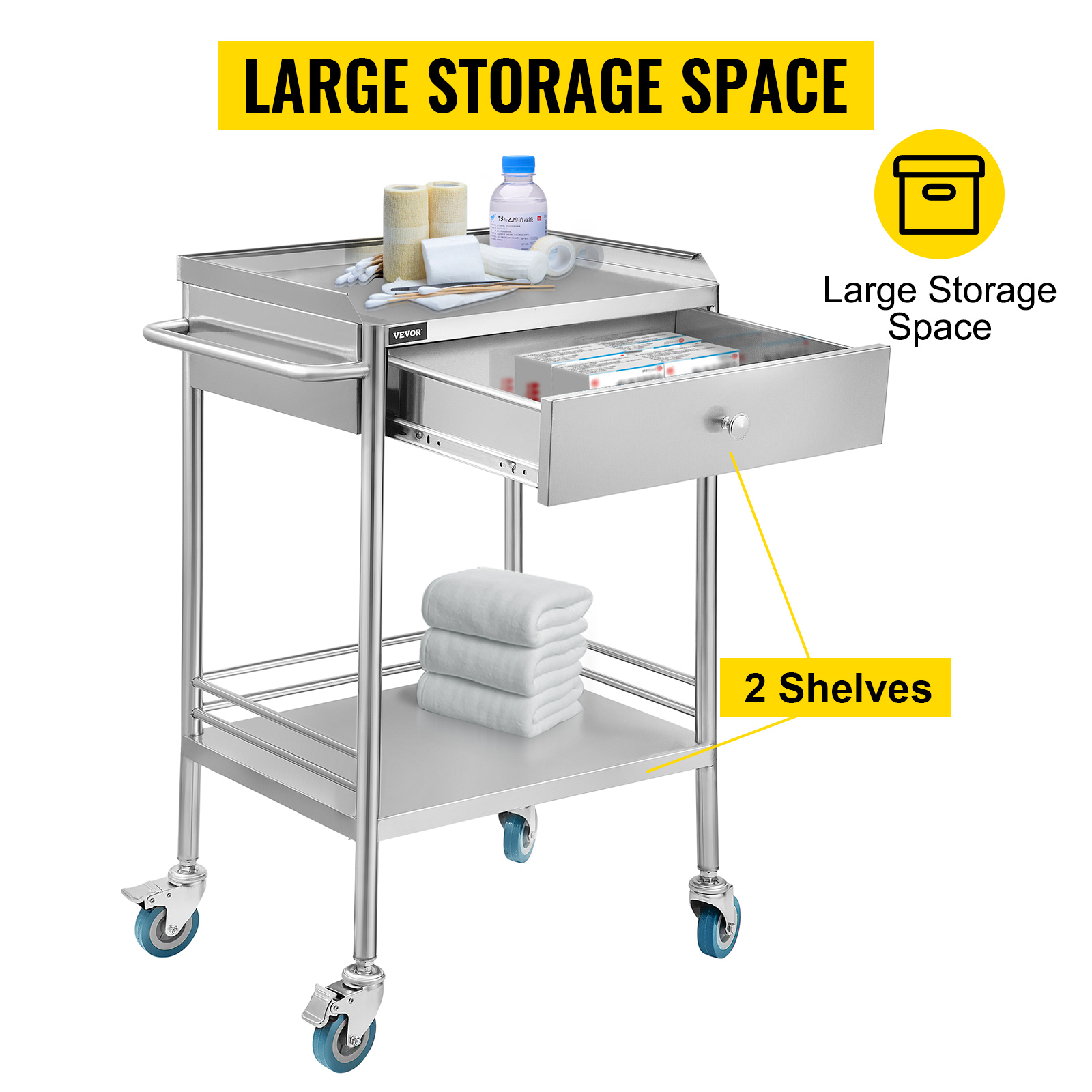 VEVOR Chariot De Laboratoire Inox, Service Table Roulante Desserte 2 Plateaux 2 Etages En Acier Inoxydable Avec Tiroir Superieur, 1 Tiroir Dentaire Salon De Beaute Centre De Recherche Hopitaux -Stanleyfaco Magasin AAHKMJXYDAFdJAOAIMEbOAchsNwF47gfWWMct1uaXzXJCVIqjjVJLqw