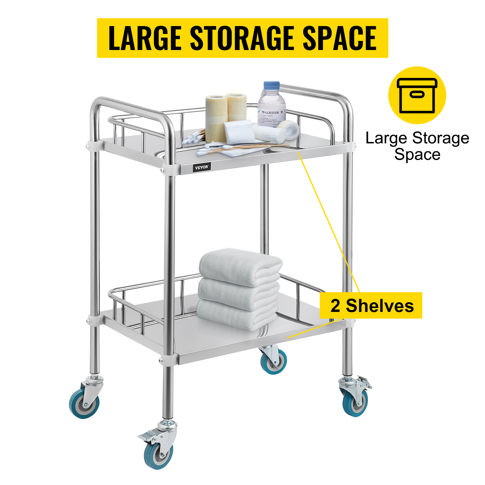 VEVOR Chariot De Laboratoire A 2 Etages,Chariot De Service 56 38 87 Cm,Chariot En Acier Inoxydable Avec Roulette Utilise Dans Le Salon Beaute,lhopital,la Cuisine,le Restaurant Et Le Laboratoire -Stanleyfaco Magasin AAHKMJXYDAFdJAOAIMEbOAchsNwF47gfWWMct1uaXzXJCVIqjjVJLqw