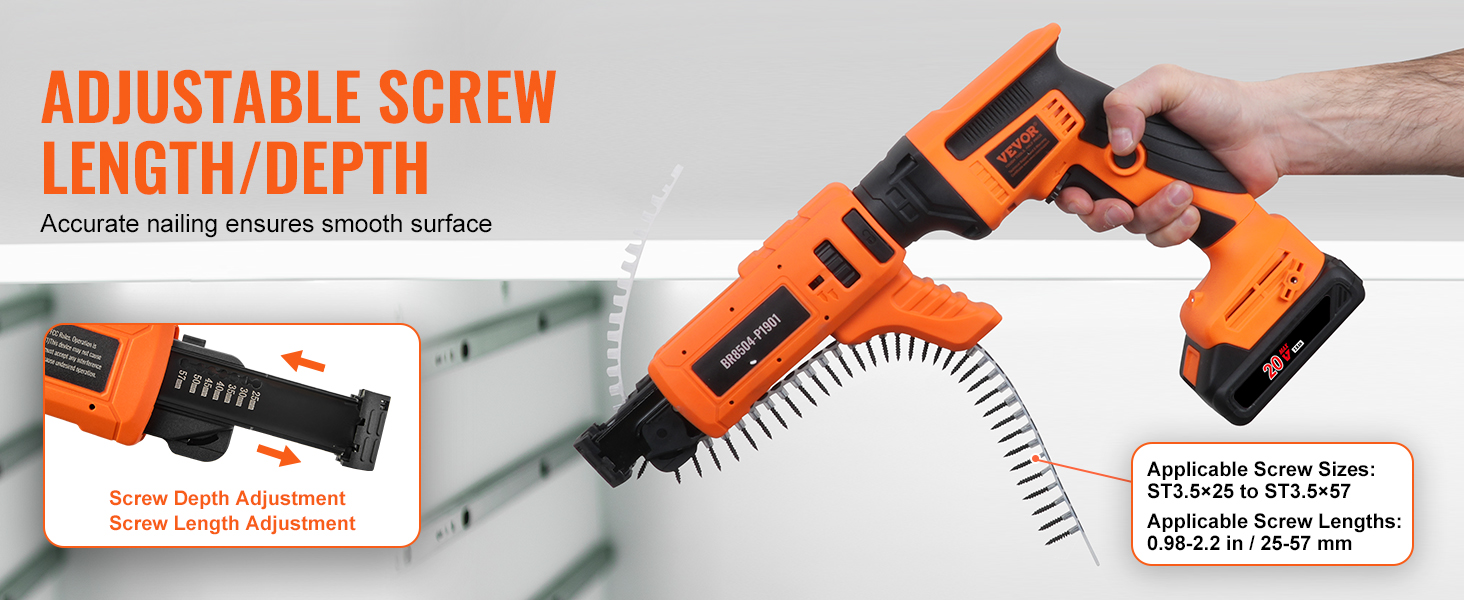 VEVOR Visseuse A Placo 20 V Maximum, Kit De Visseuse Sans Fil Pour Plaque De Platre, 4200 Tr/min, Avec Batteries, Chargeur, Reglable En Avant Et En Arriere, Lumiere LED Integree