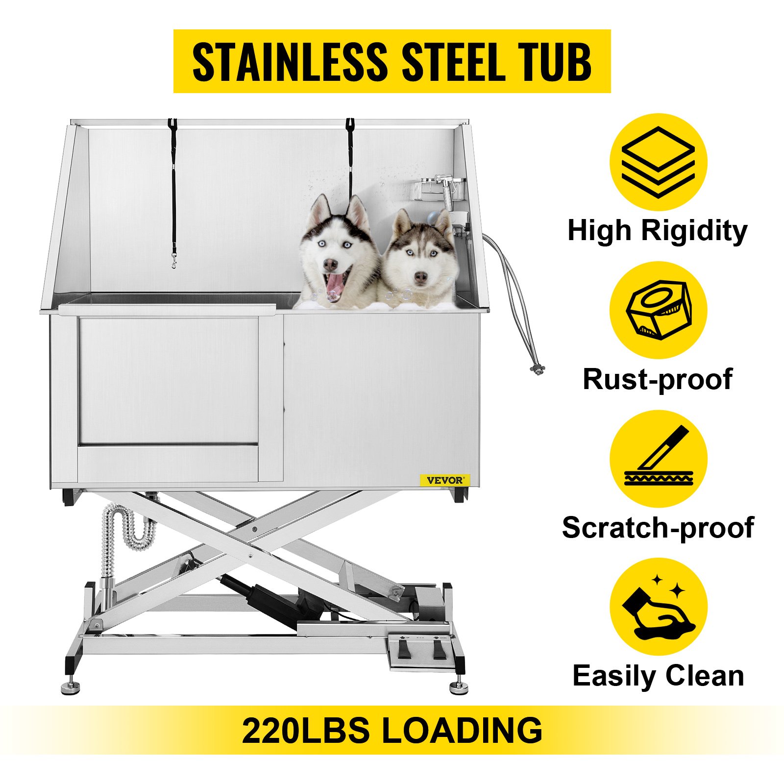 VEVOR Vasca Da Bagno Per Animali Domestici In Acciaio Inossidabile, Altezza Regolabile 49 X 26 X 53-73 Pollici Doccia Vasca Per Cane Vasca Con Rubinetto Per Animale Domestici Regolazione Elettrica Del -Cibi per cani in Italia AAHKMJXYDAFdJAOAIMEbOAchsNwF47gfWWMct1uaXzXJCVIqjjVJLqw