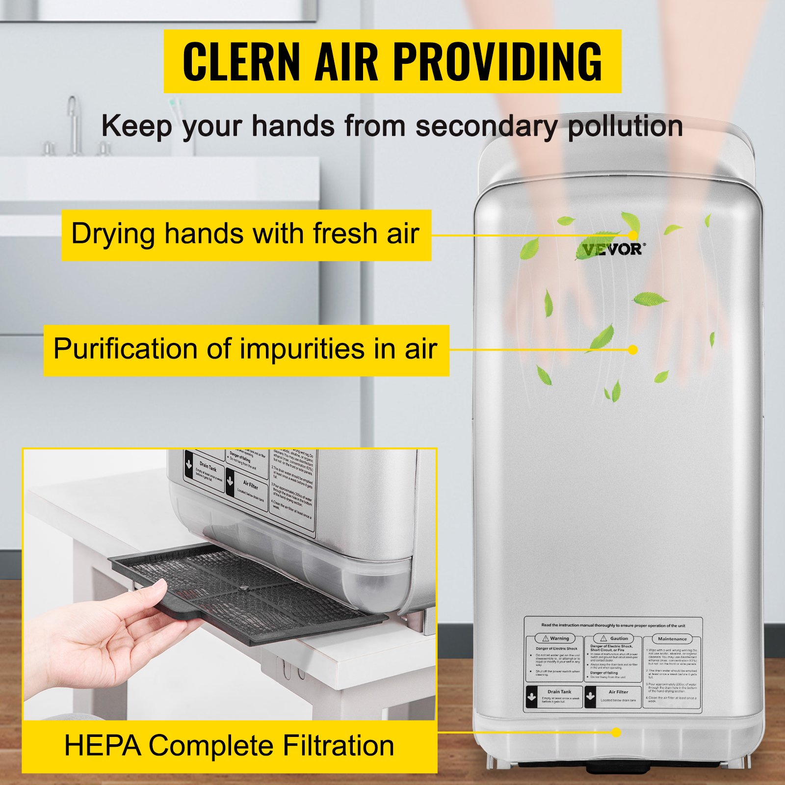 VEVOR Asciugamani Elettrico Verticale Da 2000 W, Asciugamani Automatico Elettrico Con Filtrazione HEPA, Asciugamani Ad Aria Calda A Temperatura 43℃ In Argento Per Asciugare Le Mani Velocemente -Stile Bagno AAHKMJXYDAFdJAOAIMEbOAchsNwF47gfWWMct1uaXzXJCVIqjjVJLqw