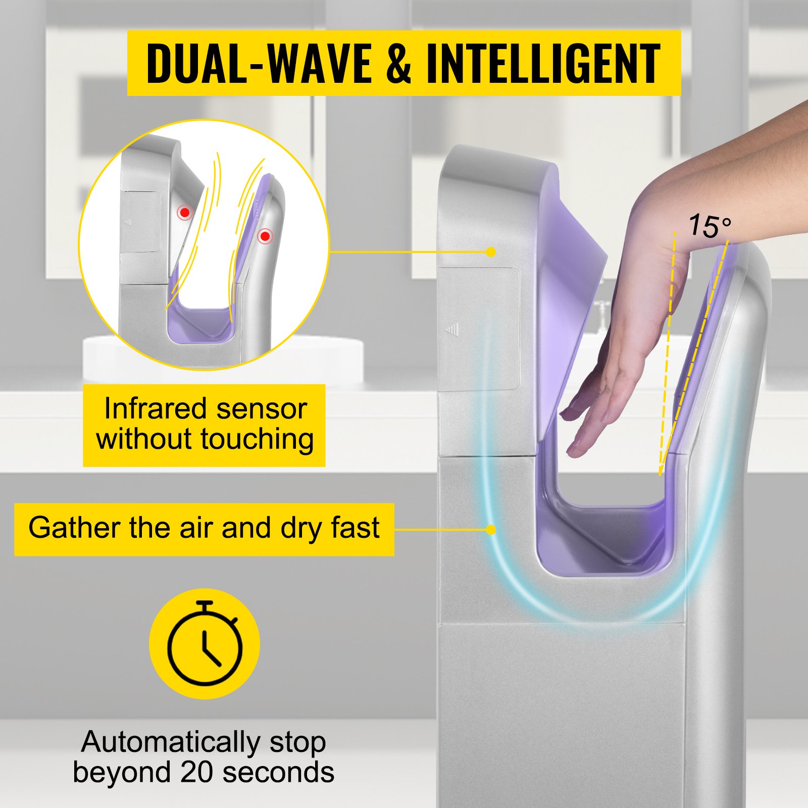 VEVOR Asciugamani Elettrico Verticale Da 2000 W, Asciugamani Automatico Elettrico Con Filtrazione HEPA, Asciugamani Ad Aria Calda A Temperatura 43℃ In Argento Per Asciugare Le Mani Velocemente -Stile Bagno AAHKMJXYDAFdJAOAIMEbOAchsNwF47gfWWMct1uaXzXJCVIqjjVJLqw