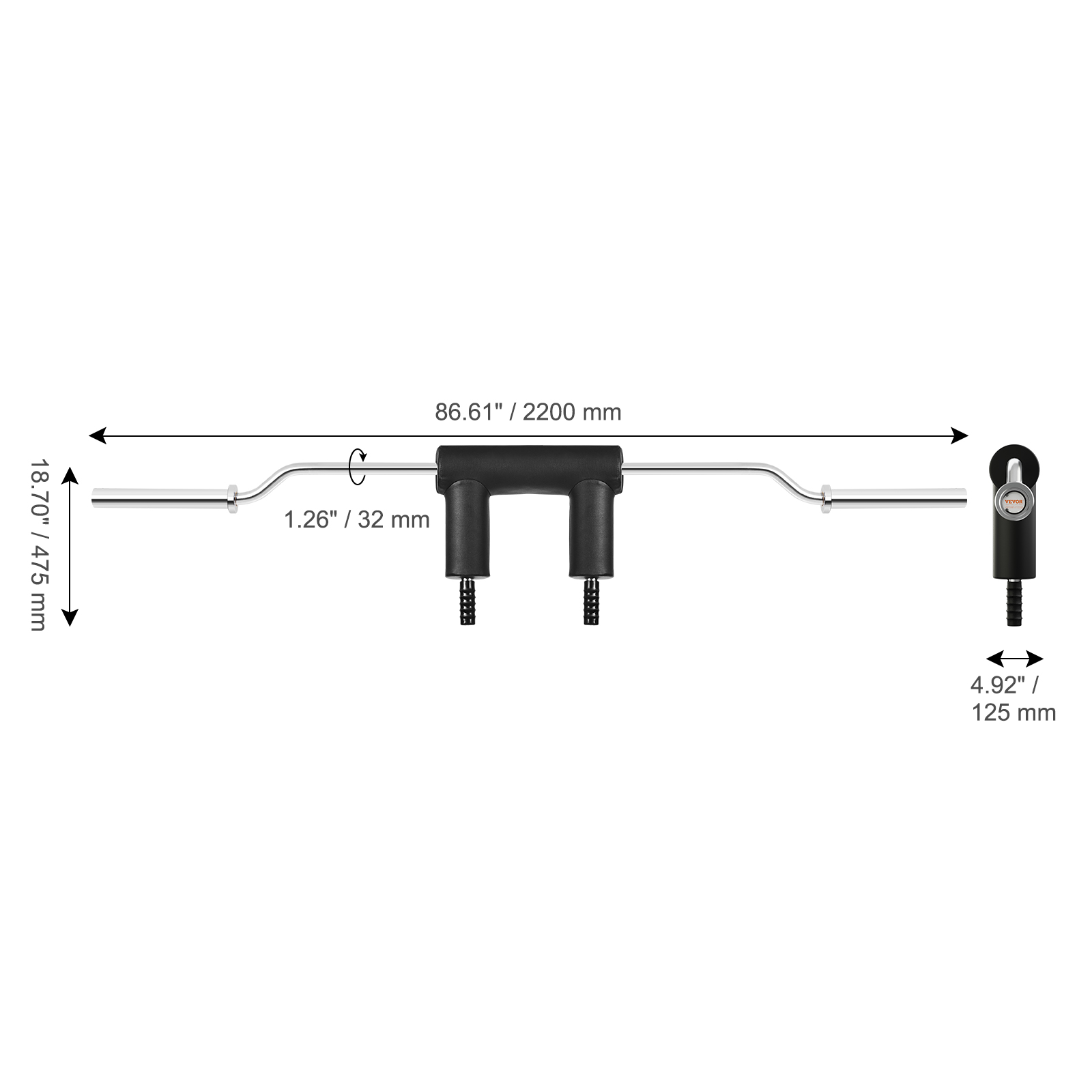 VEVOR VEVOR Barra de Mancuernas Longitud 221cm Barra de Levantamiento de  Pesas Carga 675kg con 2 Asas Acolchado de Espuma en los Hombros para  Entrenamiento de Sentadillas Flexión de Piernas Fitness Gimnasio