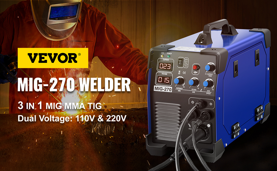 Poste à Souder MIG-270 Inverter 250A 3 En 1 - MIG/TIG/ARC Portable Avec Affichage Numérique