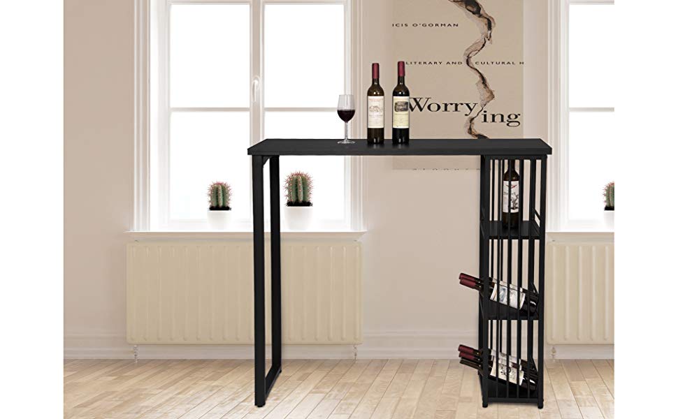 WOLTU Table De Bar Avec 3 Tablettes. Table De Bistrot En Métal Et MDF. 120x40x105cm. Noir -Homcomes Boutique