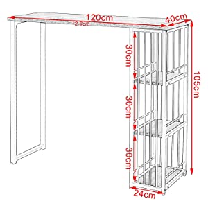 WOLTU Table De Bar Avec 3 Tablettes. Table De Bistrot En Métal Et MDF. 120x40x105cm. Noir -Homcomes Boutique