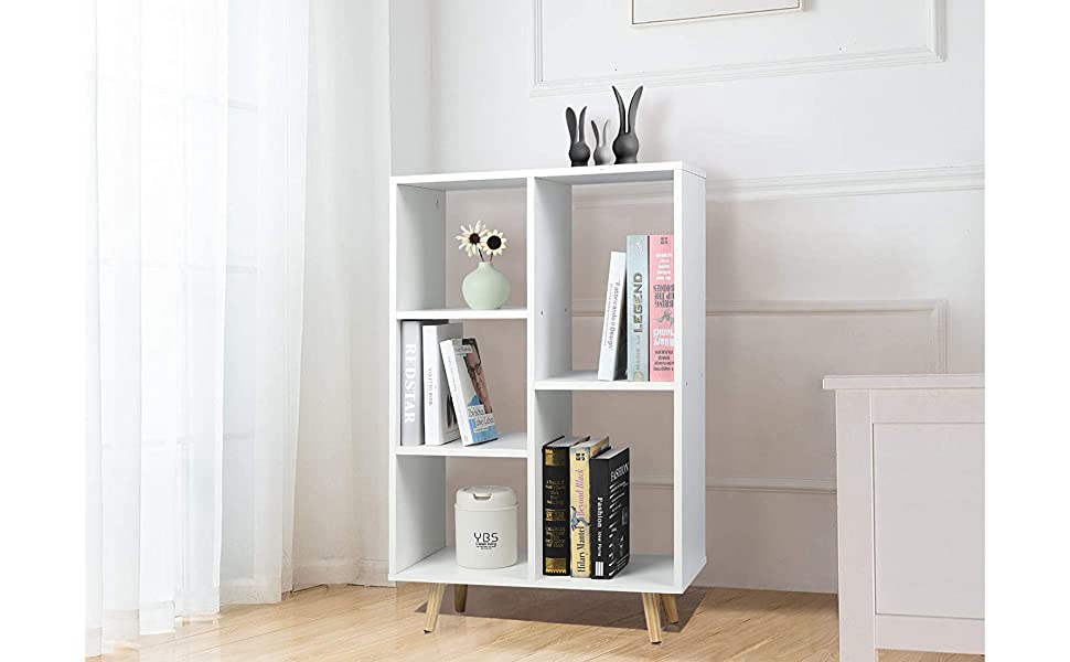 Bibliothèque étagère meuble de rangement design contemporain en S 4 étagères  60L x 24l x 148H cm chêne blanc - Achat & prix