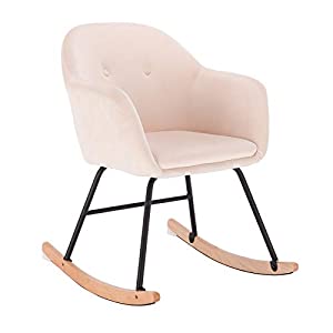 WOLTU Fauteuil à Bascule En Velours. Chaise à Bascule. Fauteuil De Relaxation Avec Pieds En Acier Et Patin En Bois. Crème -VIDAXL || Songmics Soldes