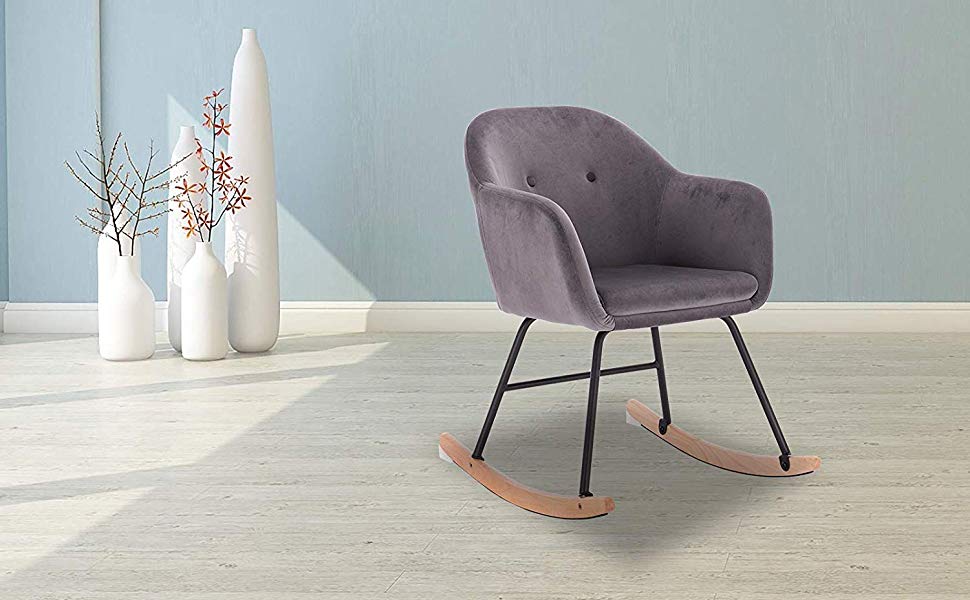WOLTU Fauteuil à Bascule En Velours. Chaise à Bascule. Fauteuil De Relaxation Avec Pieds En Acier Et Patin En Bois. Gris Foncé -VIDAXL || Songmics Soldes