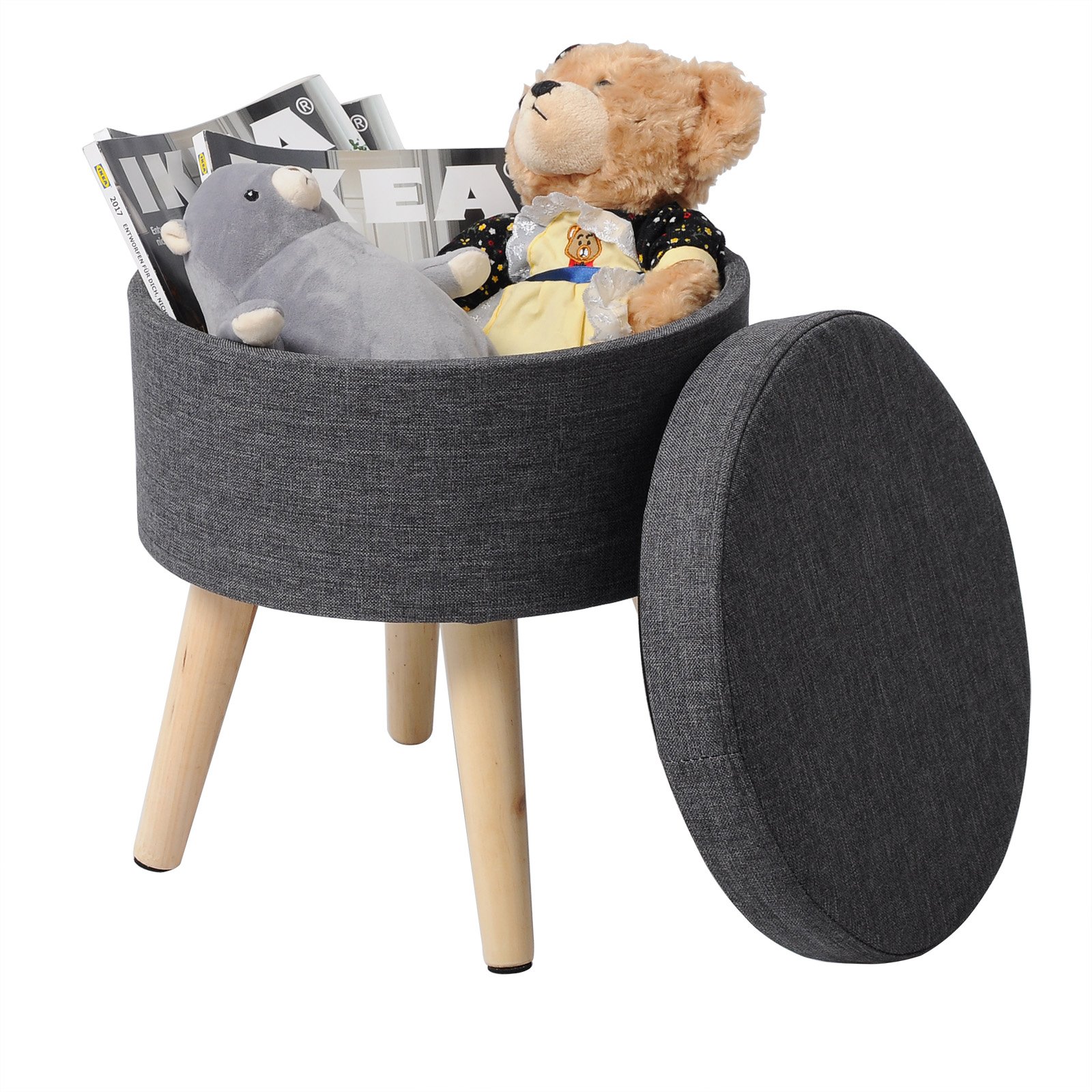 WOLTU Folding Ottoman Storage Box Pouffe Seat Stools Home Chairs Footstools Storage Light Grey -Living Room Furniture Store