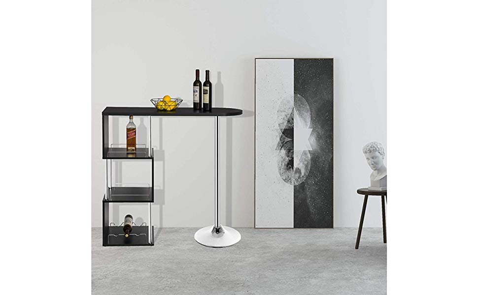 WOLTU 1 X Table De Bar-bistrot En MDF Et Métal. Table De Cuisine Avec 3 Tablettes Et Porte-bouteilles. 113x40x105cm.Noir -Homcomes Boutique