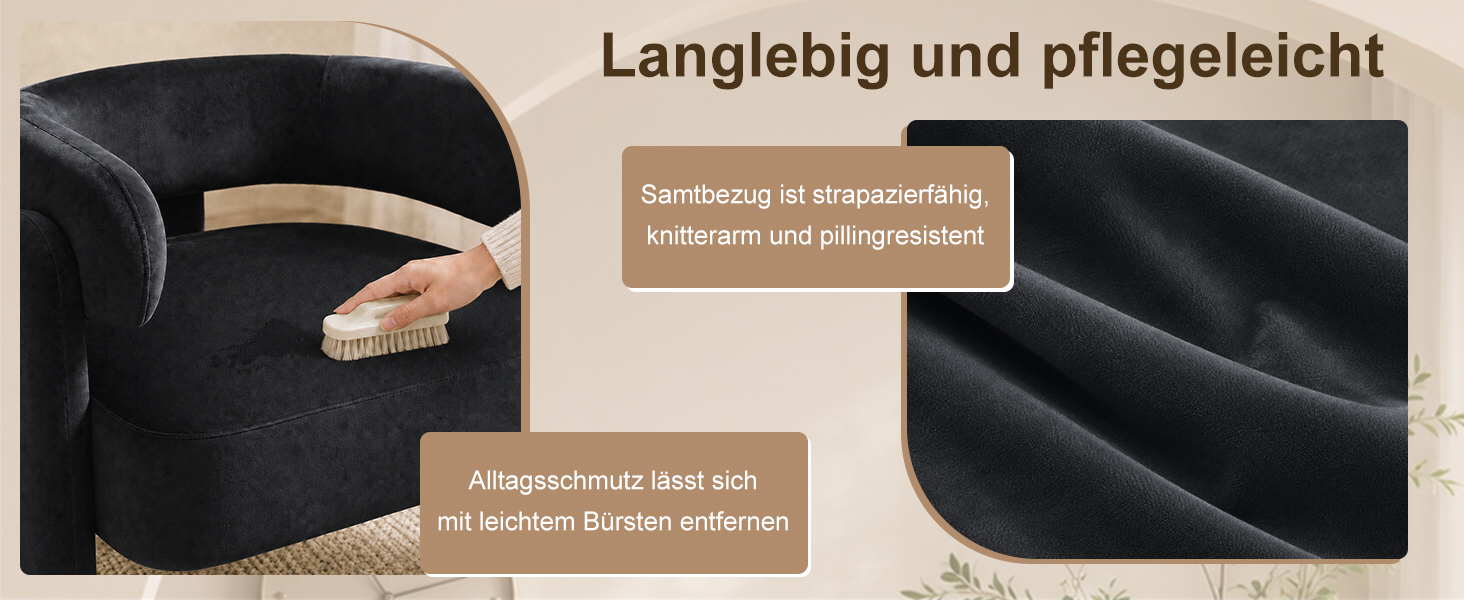 Pflegeleichter Samtbezug des Sessels