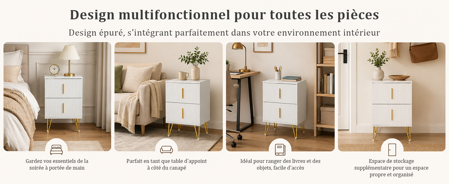 Table de chevet polyvalente pour chambre, salon et bureau
