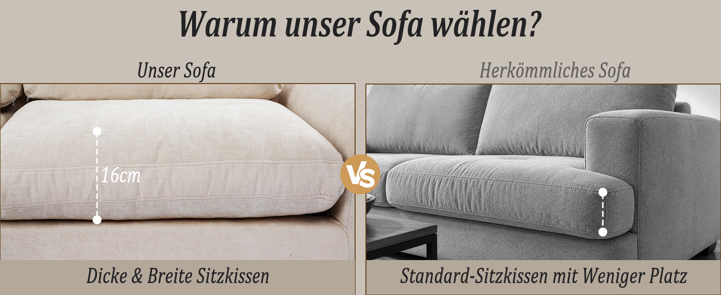 Komfortable Polsterung und Sitzkissen des Ecksofas
