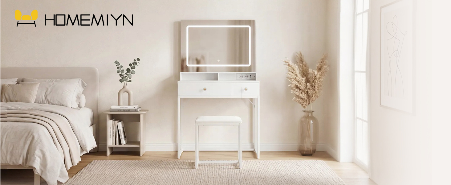 HomeMiYN Schminktisch mit LED-Spiegel und Hocker