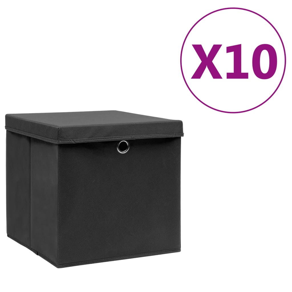 Unico Design Contenitori con Coperchio 10 pz 28x28x28 cm Nero 28x28x28 cm  Magnifico it - Nero59743