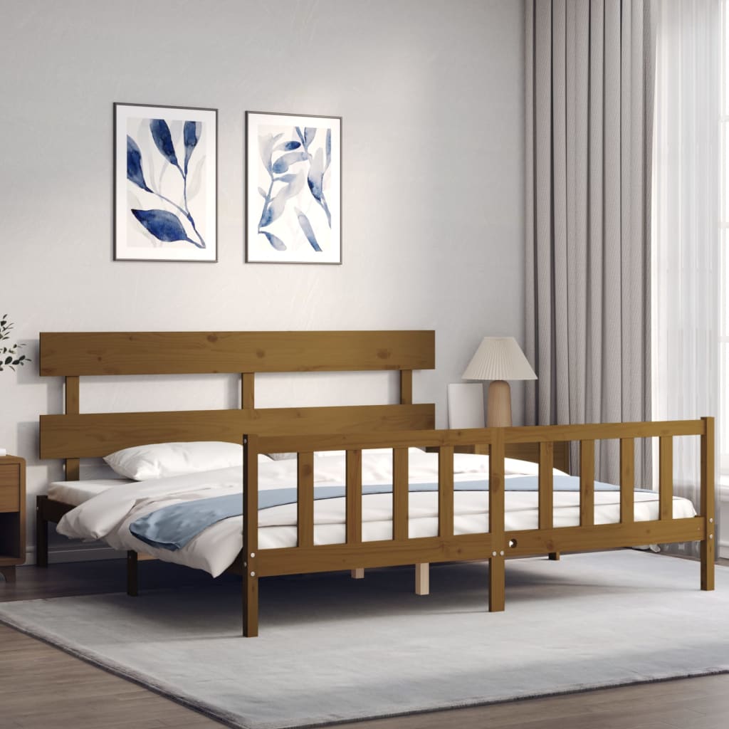 Giroletto con Testiera Struttura Letto con Testiera Letto Matrimoniale con  Testiera per adulti Moderno Miele 200x200 cm in Legno Massello VXN729535  MaisonChic