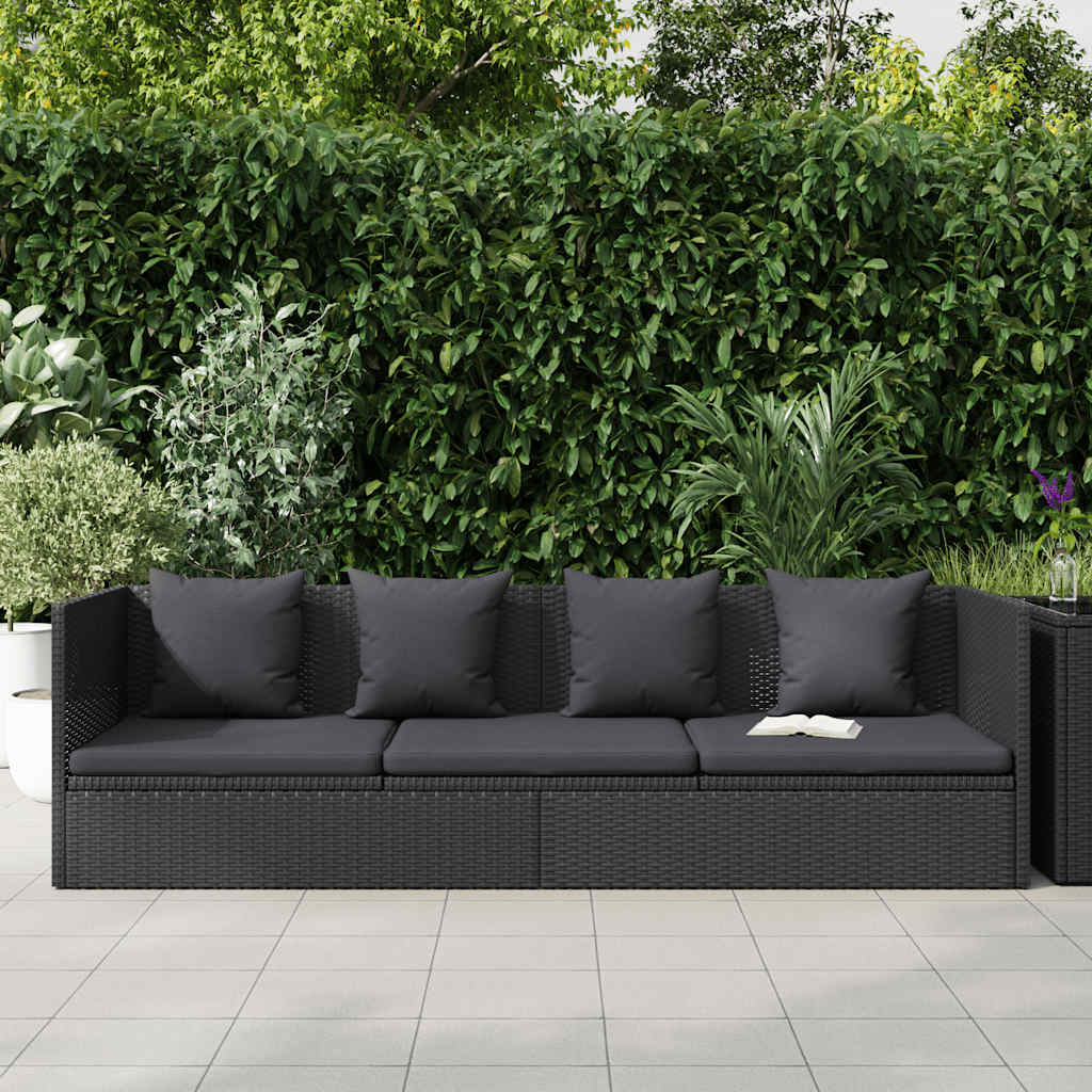 vidaXL Sofá de jardín con cojines y almohadas ratán sintético negro Negro
