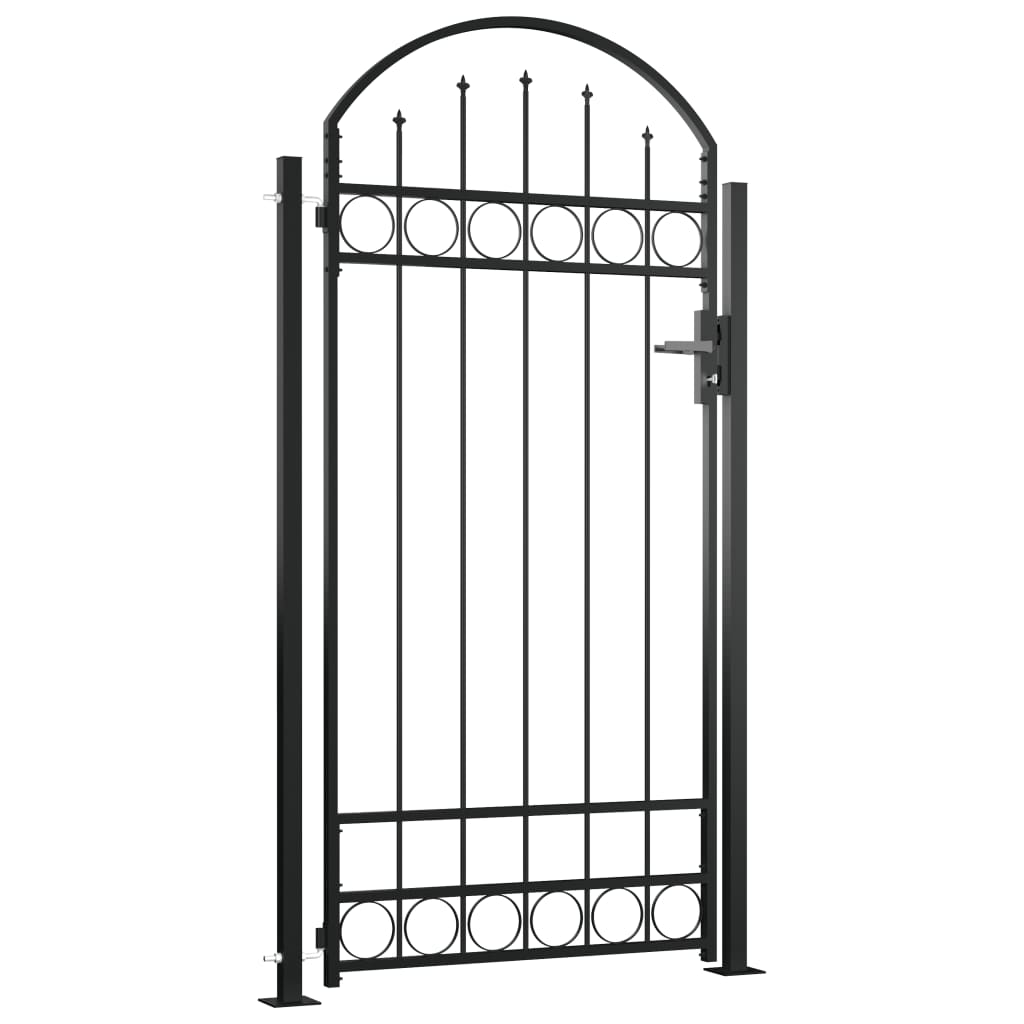 vidaXL Puerta de valla con arco y 2 postes negra 105x204 cm - Negro