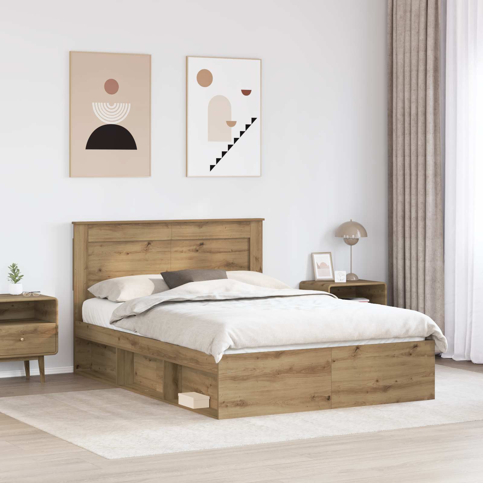 Bed Frame Artisian Oak 140 x 200 cm Solid Pine Wood vidaXL