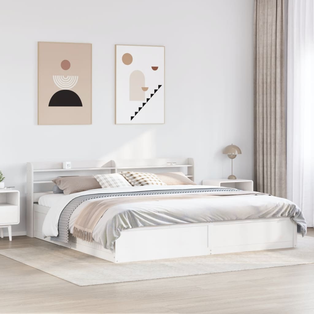 Bed Frame with Headboard White 180x200 cm Super King Solid Wood Pine vidaXL