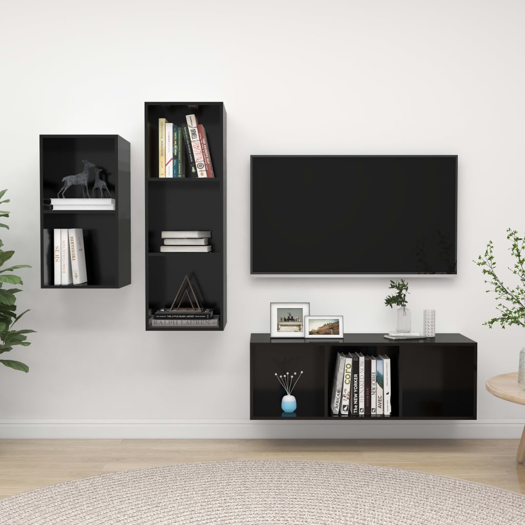 Mobile TV Moderno - Porta TV Bianco Lucido 160x35x55 cm in Legno  Multistrato BV836980 - BonneVie