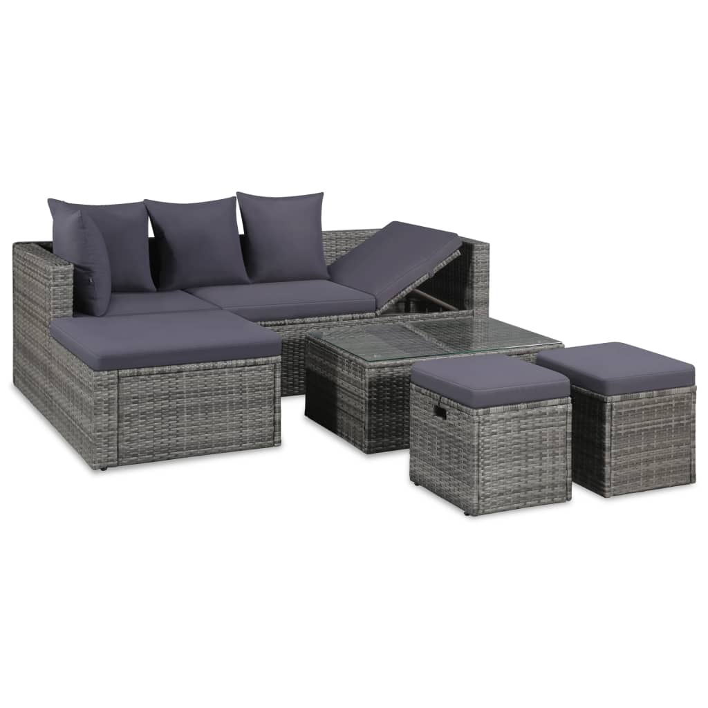 4tlg. GartenLoungeSet mit Auflagen Poly Rattan Grau