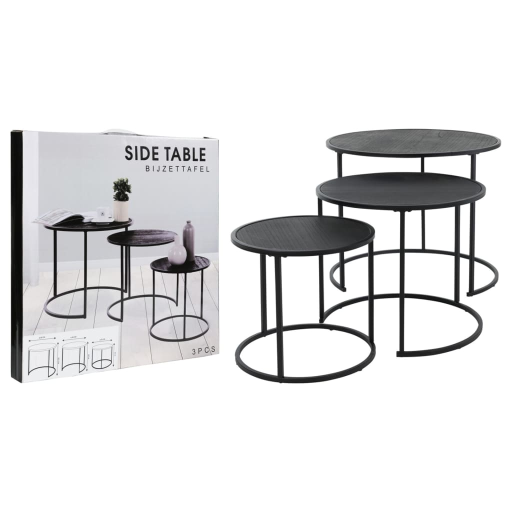 3 Piece Side Table Set Black H&S Collection