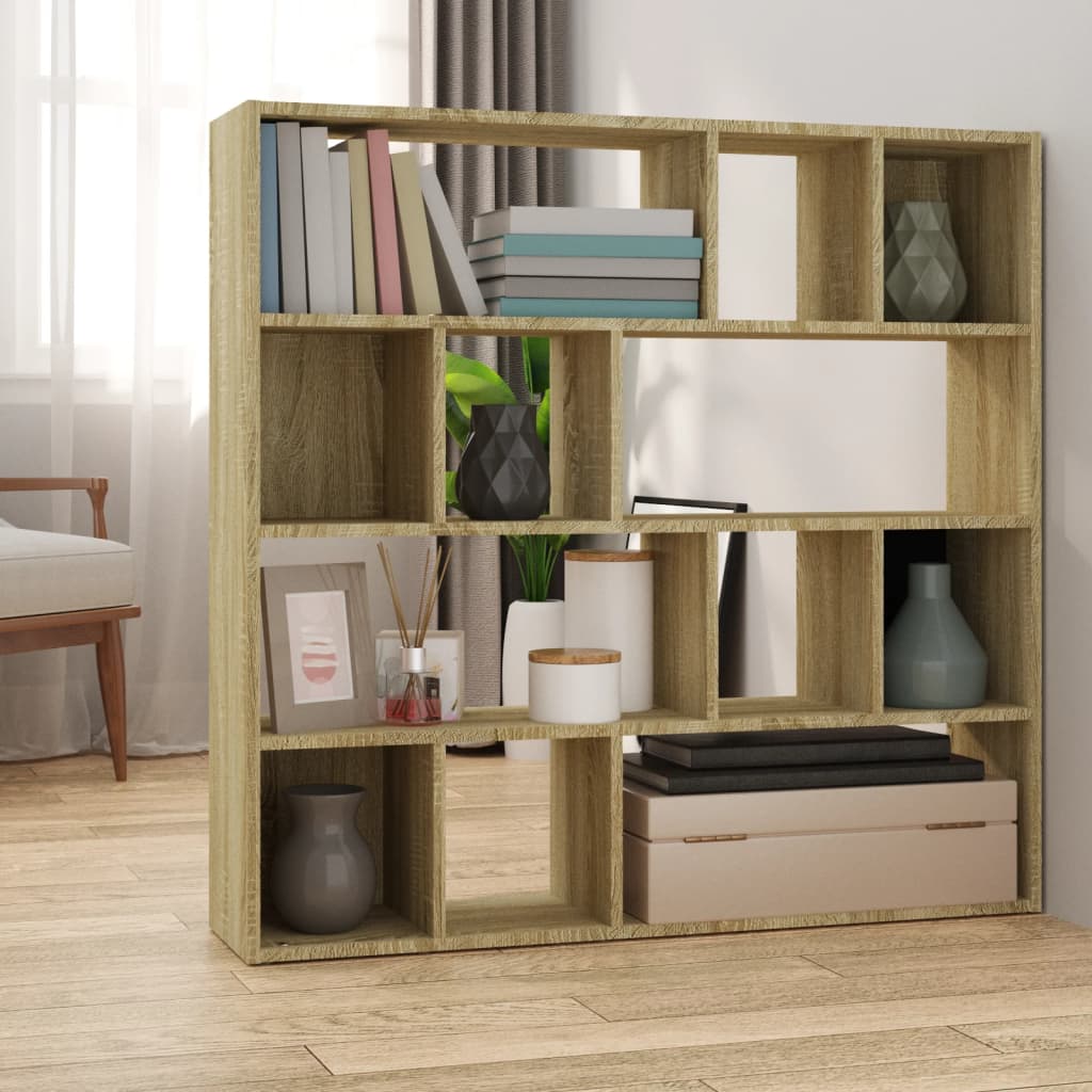  Mueble para libros, librería, estantería, con 4 particiones y 2  cajones, estante de almacenamiento de suelo alto para sala de estar,  oficina, estudio, cocina, roble Sonoma, 13.8 x 11.4 x 4.6 in