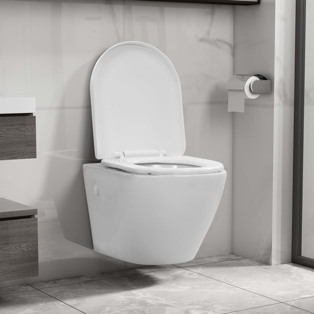 vidaXL WC Suspendu en Céramique Blanc Salle de Bains Cuvette de Toilette 