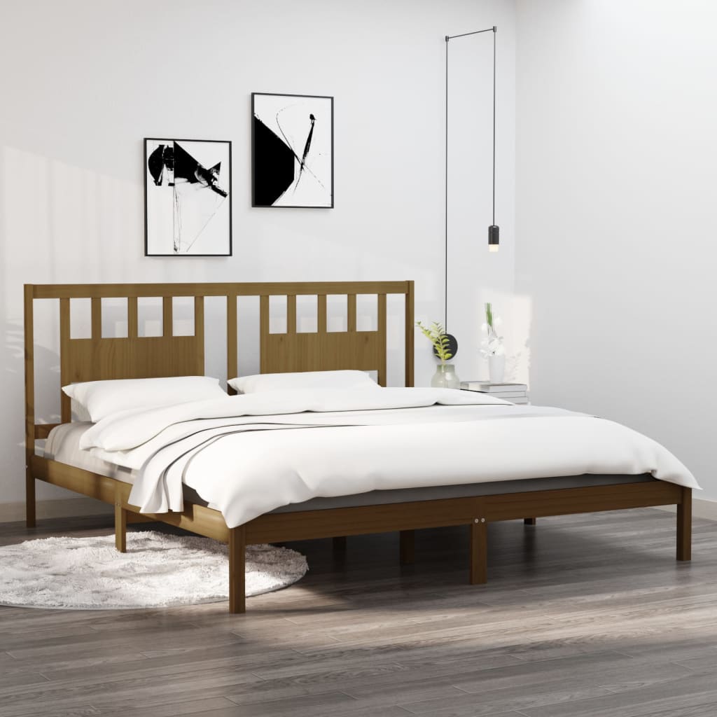 Letto Matrimoniale Moderno Struttura Letto Giroletto Miele in Legno  Massello 200x200 cm ITD54075