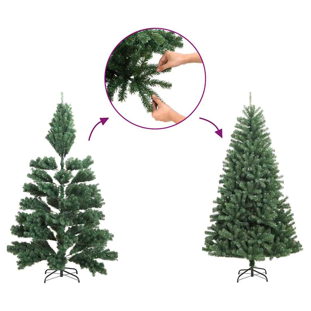 Sapin de Noël artificiel pré-éclairé et support bleu 210 cm PVC Sapin de Noël artificiel pré-éclairé et support bleu 210 cm PVC