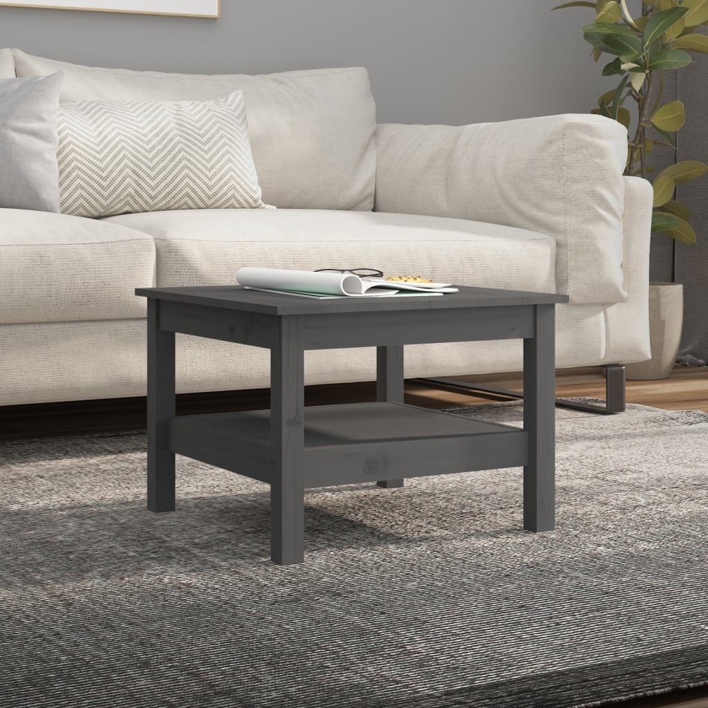 Tavolino Basso da Caffe Tavolino da Salotto Grigio 55x55x40 cm Legno Massello di Pino BV152182 BonneVie