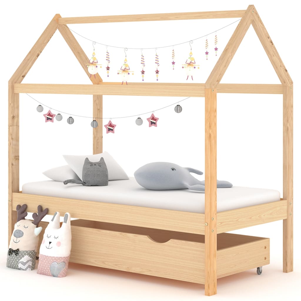 vidaXL Madera Maciza de Pino Estructura de Cama Infantil Mueble para Habitación Dormir Cuarto de Niños Blanco 90x200 cm 