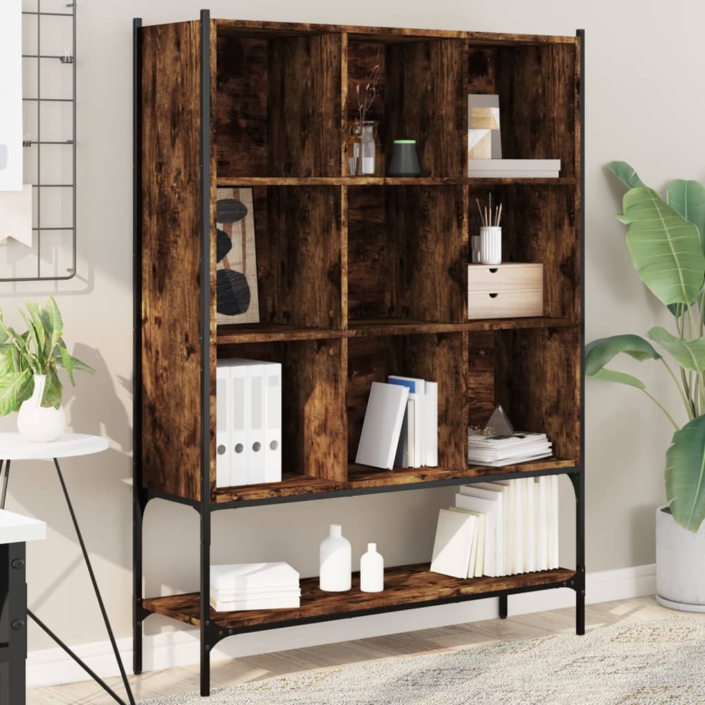  FIRBNUS Estantería de madera de roble ahumado de 31.5 x 11.8 x  78 pulgadas, moderna estantería de madera de ingeniería para sala de estar,  estante de almacenamiento para el hogar, estantes