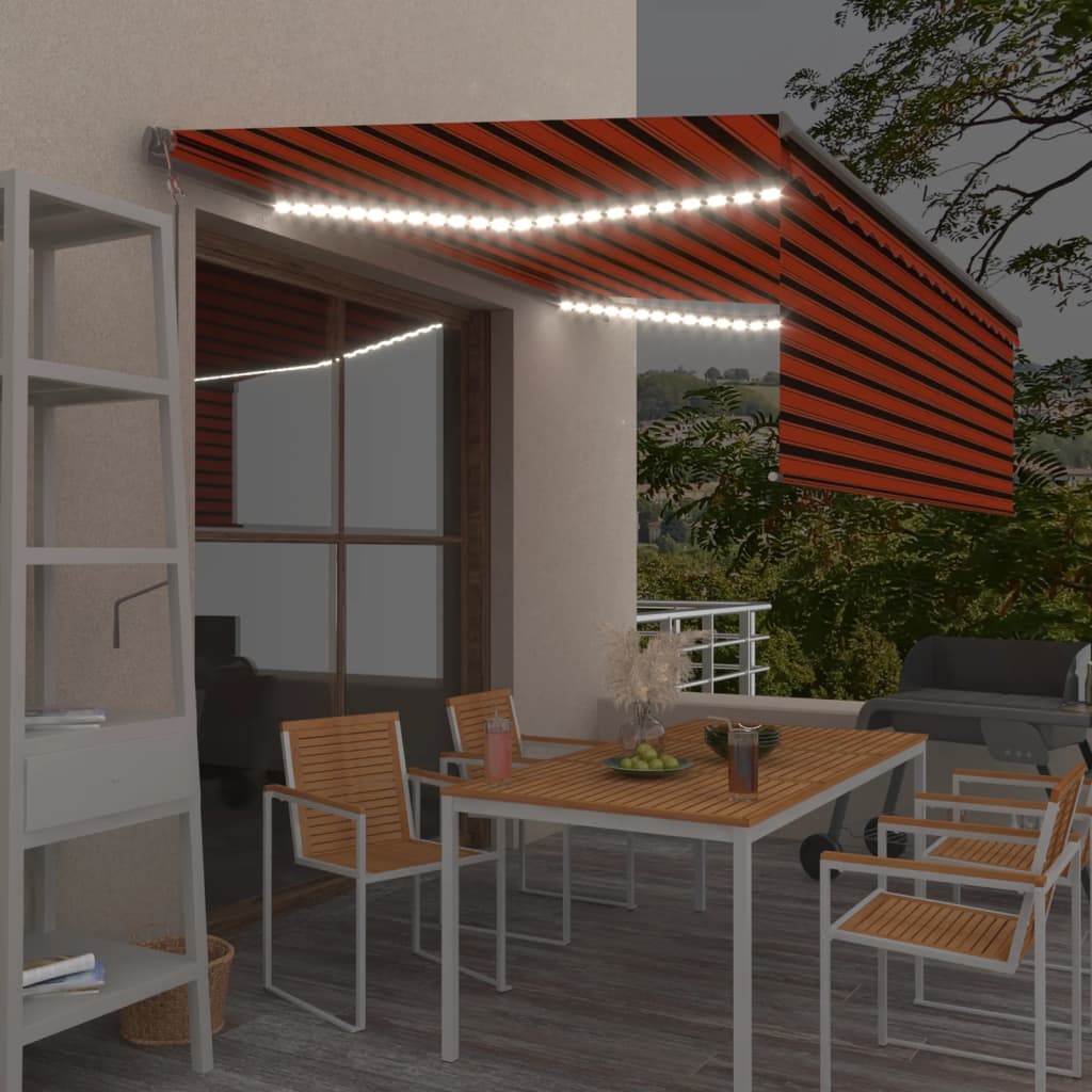 Tenda Automatica Parasole，Tenda da Sole per Esterno，Tenda Parasole LED  Sensore Vento 4x3 m Arancio Marrone BEVS813503 MaisonChic