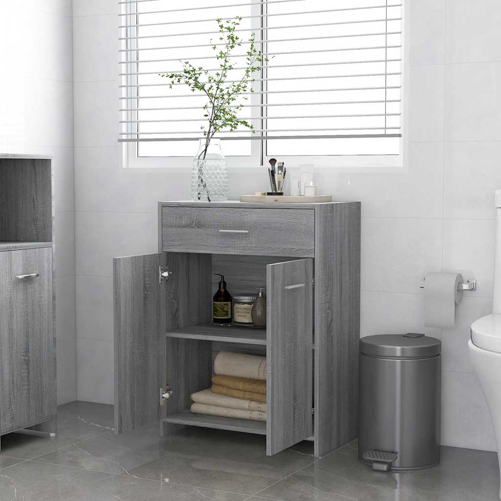 Mobiletto Da Bagno Sonoma In Legno Ingegnerizzato - 30x30x95 Cm - Colore Grigio - Con Cassetto E Anta Apribile A Destra O Sinistra