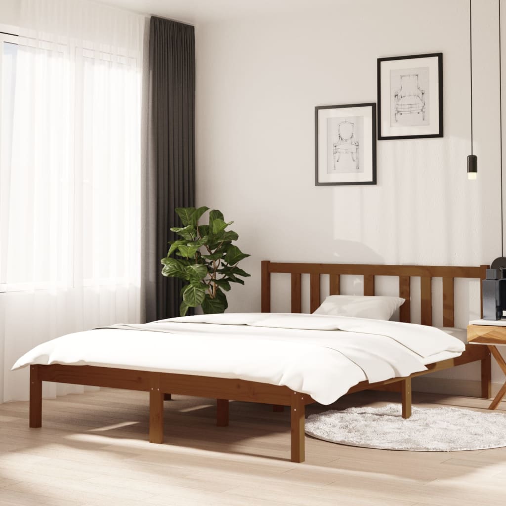 Letto adulto，Giroletto，Letto matrimonial，Struttura del letto Miele in Legno  Massello 135x190 cm 4FT6 Doppio DGVS1039787 MaisonChic