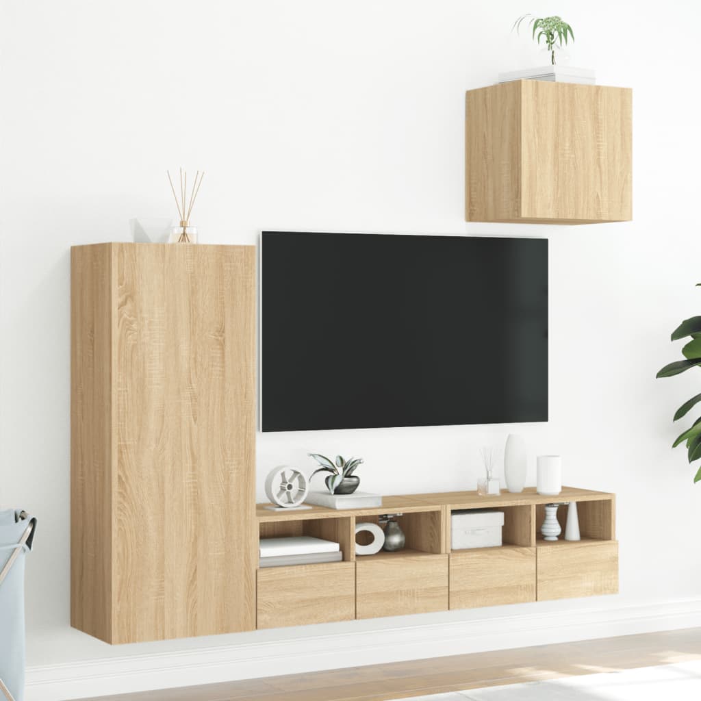 VidaXL Mobili TV a Muro con LED 4pz Bianchi in Legno Multistrato | Leroy Merlin